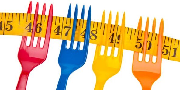 il centimetro sulle forchette simboleggia la perdita di peso nella dieta Dukan